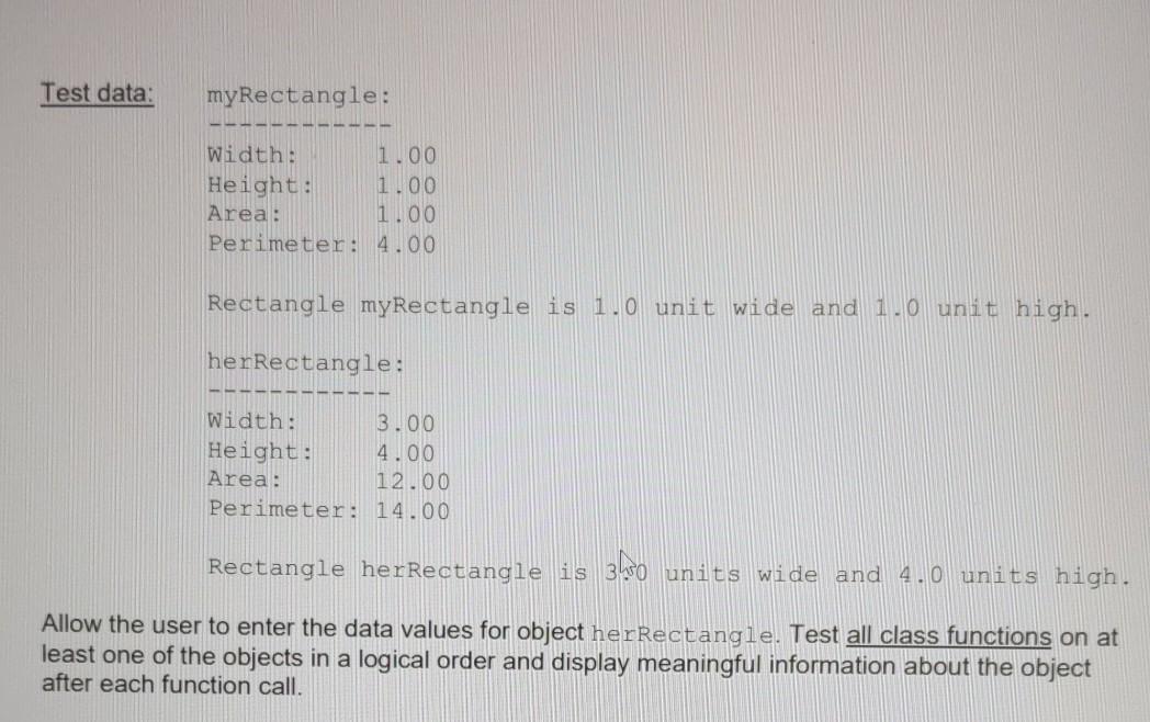 C++ class Rectangle. The class defines the following data fields and member