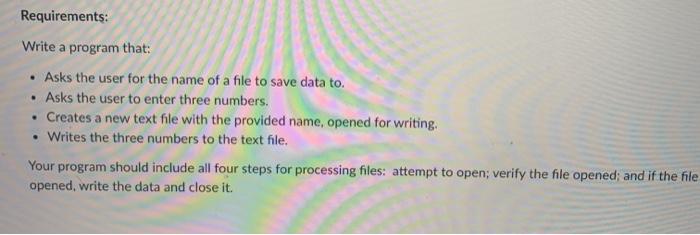 intro to C++ course Requirements: Write a program that: Asks the user