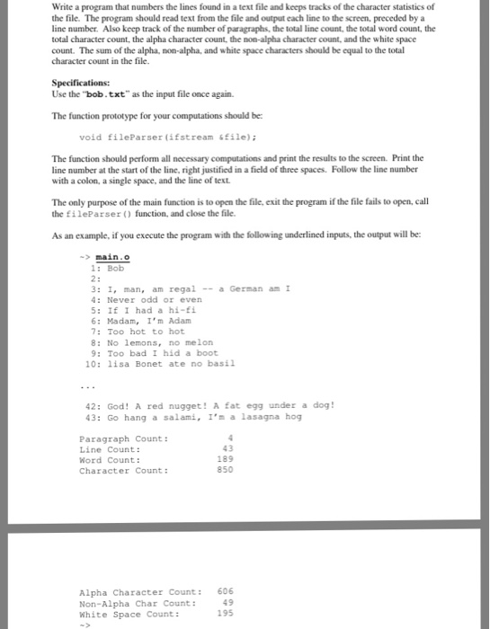  In C++ please Write a program that numbers the lines found