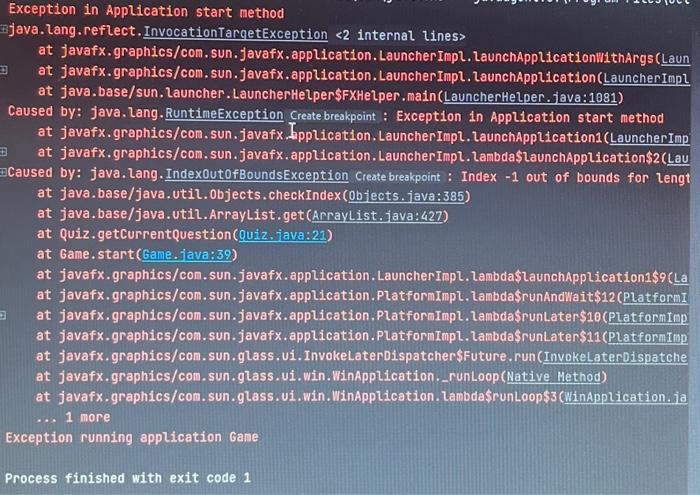 Java (Please help me with this error) Exception in Application start method