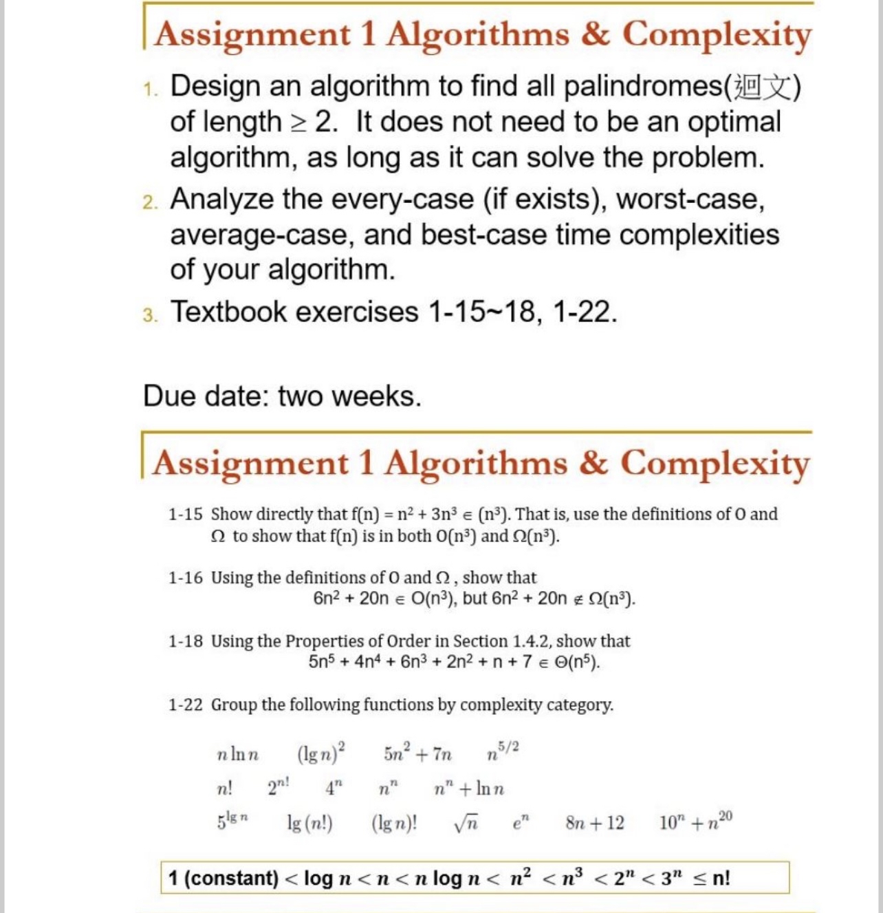  Assignment 1 Algorithms & Complexity Design an algorithm to find all