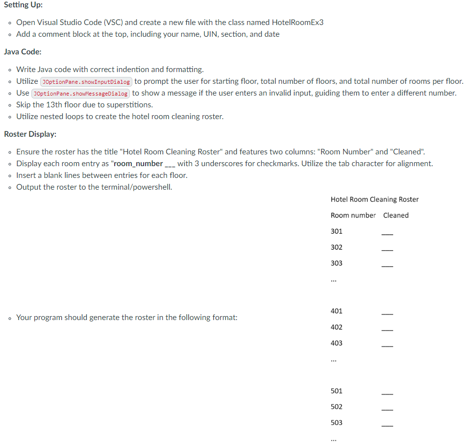  Assignment: Create a Java Program with JOptionPane That Generates A Hotel