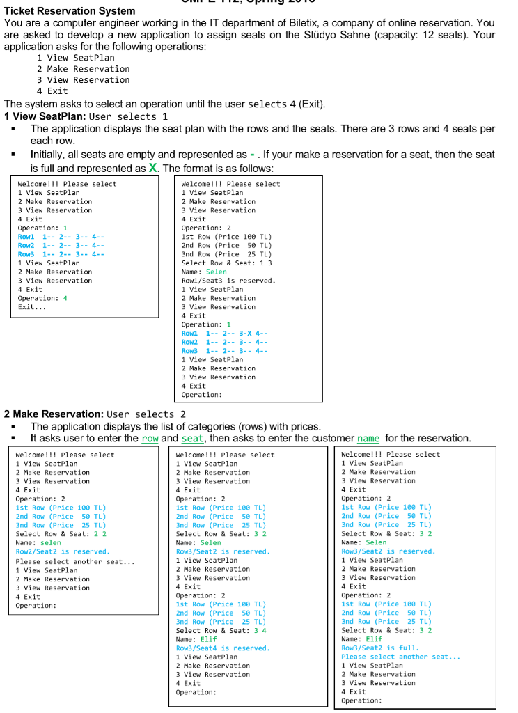  Please only use arrays in java (eclipse) Ticket Reservation System You
