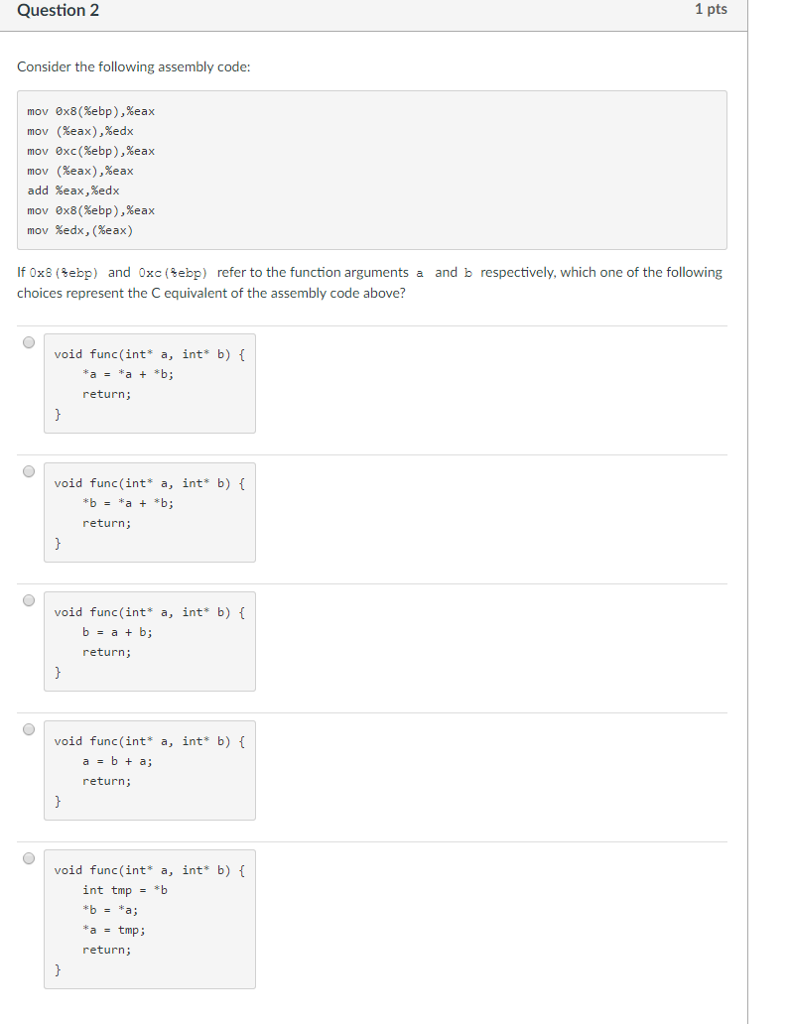 Please give explanation as well Consider the following assembly code: mov