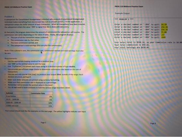  C# PROG 110 Midterm Practice Exam PROG 110 Midterm Practice Exam