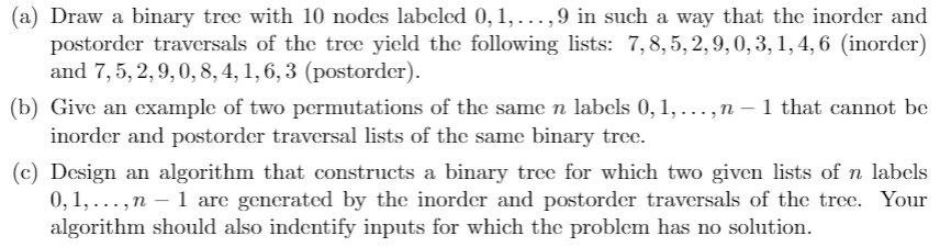  (a) Draw a binary tree with 10 nodes labeled 0,1,...,9 in