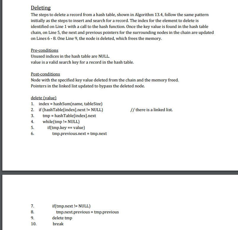 in Algorithm 13.3, calculates the hash value of the new record from