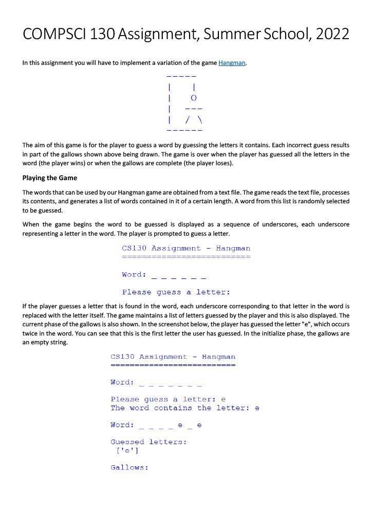  Python Please COMPSCI 130 Assignment, Summer School, 2022 In this assignment
