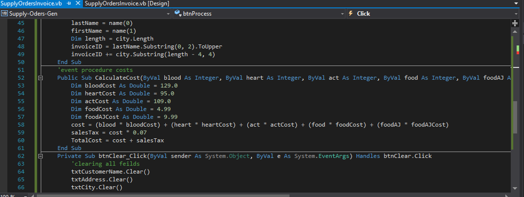 entered, the user can display an invoice in a list box by