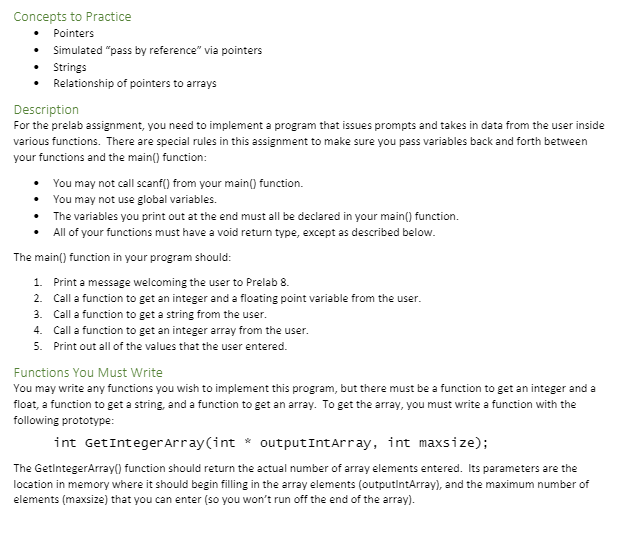 Code in C, please. Concepts to Practice Pointers Simulated "pass by reference"