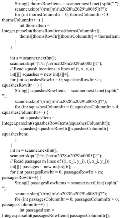 import java.util.*; import java.util.regex.*; public class Solution { // Complete the findSquashes