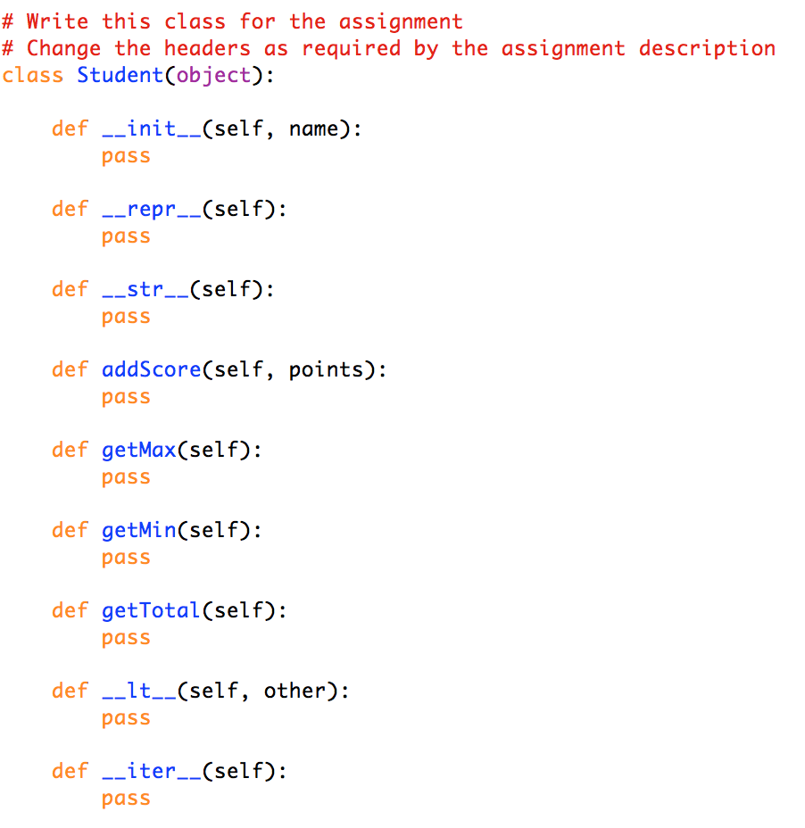 Write a class Student that represents a student in a course. The