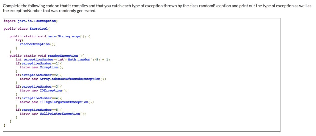  Complete the following code so that it compiles and that you
