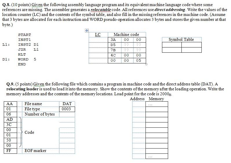  Q.S. (10 points) Given the following assembly language program and its