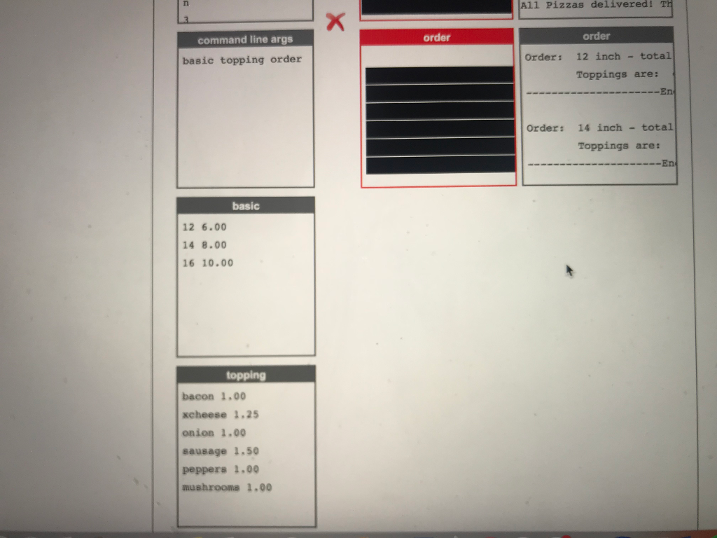 the end): stdout: Enter 1 for a new order Enter 2 to