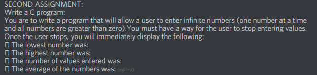  SECOND ASSIGNMENT: Write a C program: You are to write a