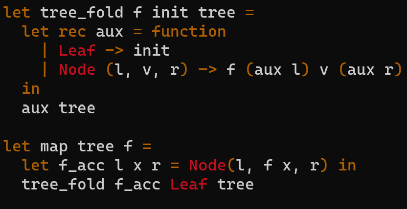 provided function tree_fold (fold tree), please code the function compose using tree_fold.