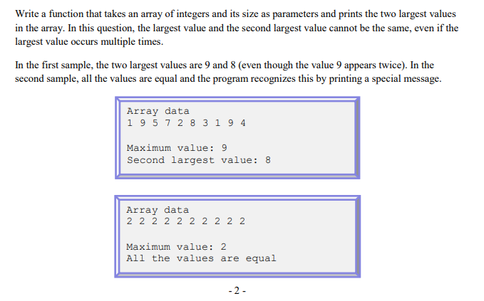 Write a function that takes an array of integers and its size