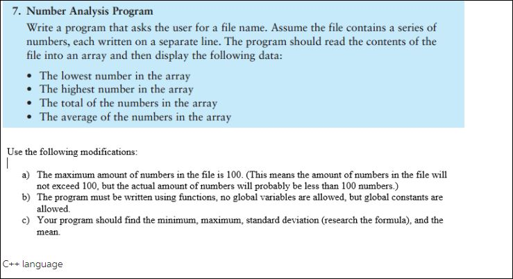  7. Number Analysis Program Write a program that asks the user