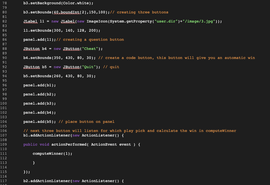 scissors choices in game; code below: i import java.awt.Color; 2 import java.awt.Container;