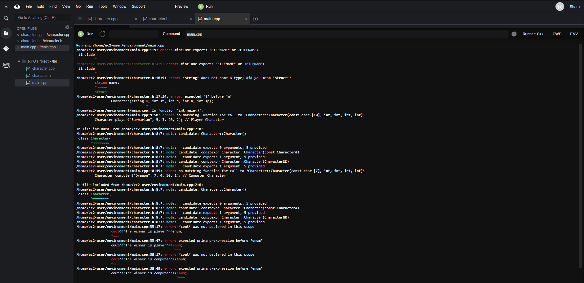 Using AWS Cloud9 for a school project. Each time I am in