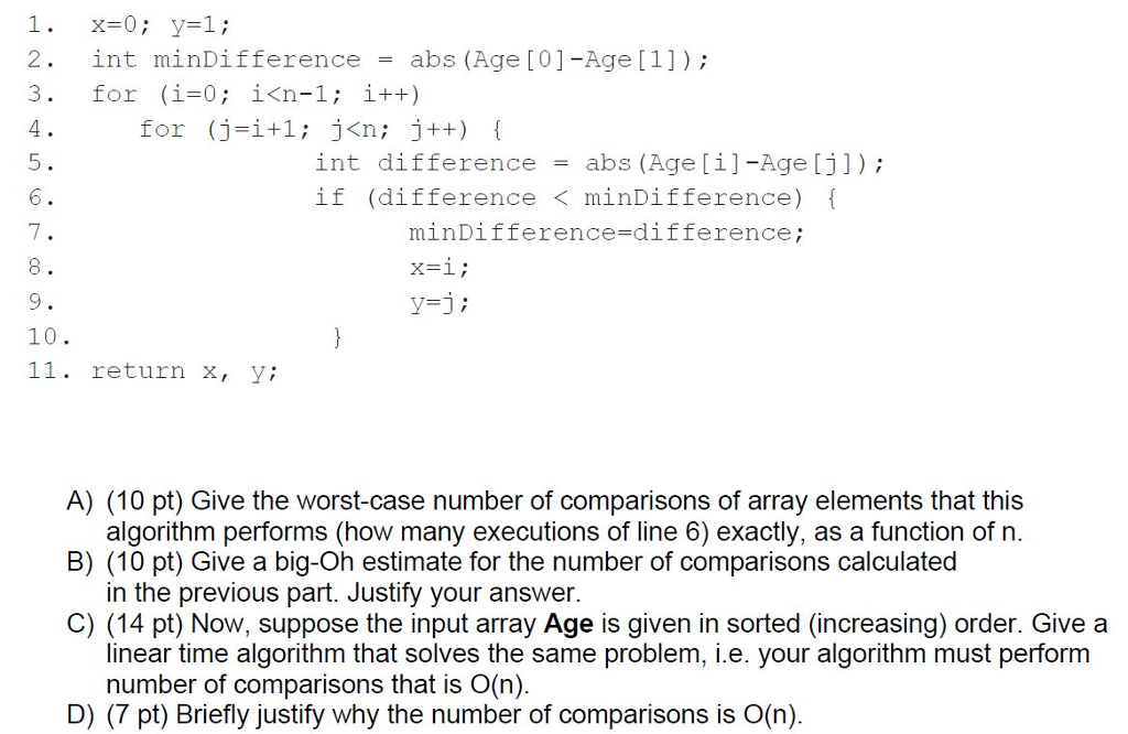 Consider an array Age with n elements representing the ages of individuals