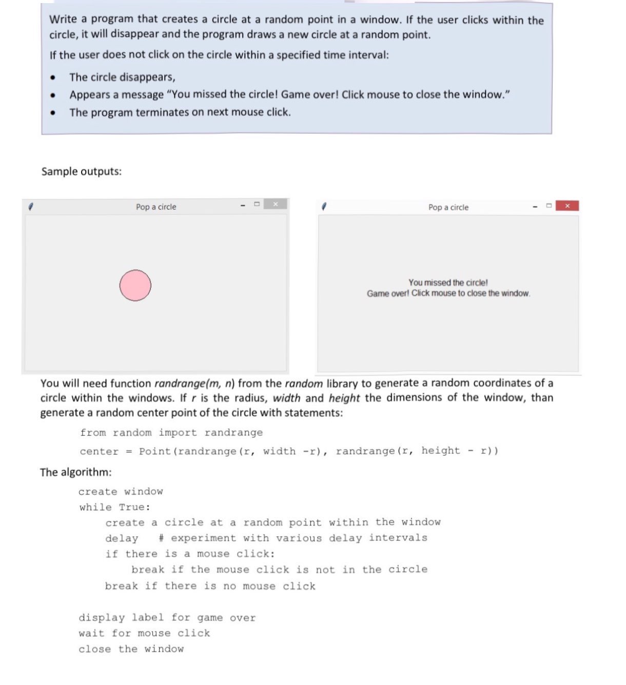  Write a program that creates a circle at a random point