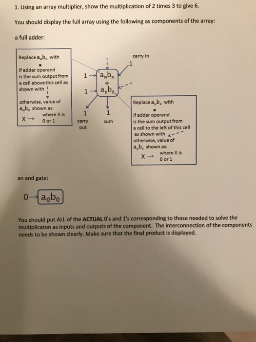  1. Using an array multiplier, show the multiplication of 2 times