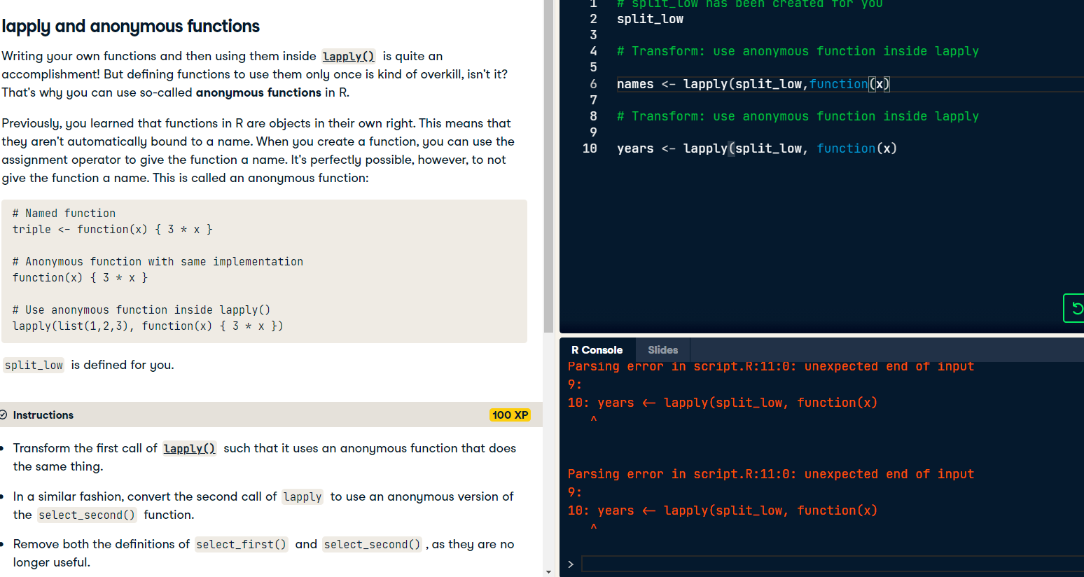 I don't know I'm stuck, please help. # Split_LOW nas been created