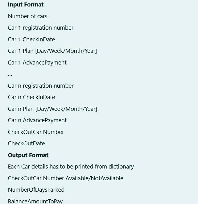 opened Airport Car parking center using Dictionary, where the center charges its