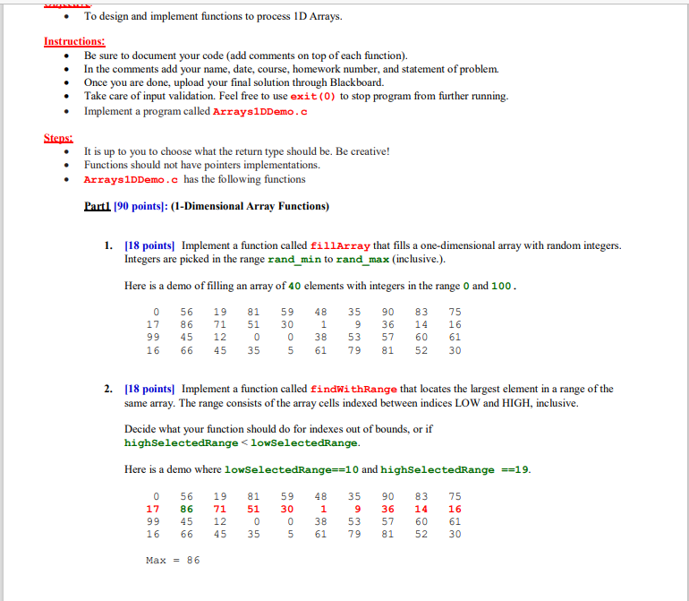  To design and implement functions to process ID Arrays. Instructions: Be
