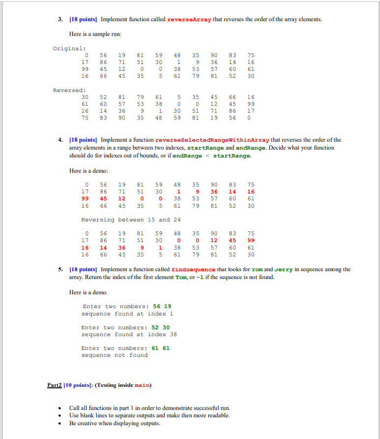 sure to document your code (add comments on top of each function).