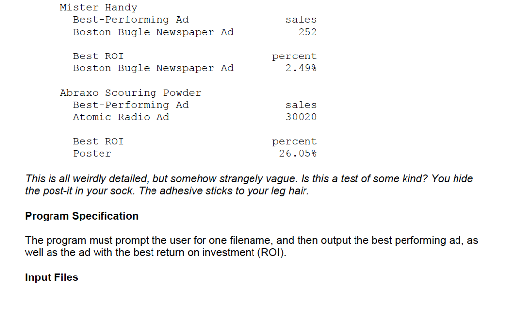 of a program that reads input files, and uses functions to calculate