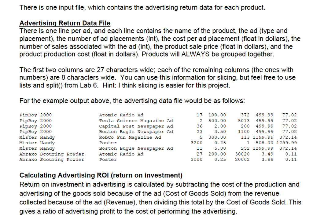 statistical information about the input data Assignment Background Unable to find a
