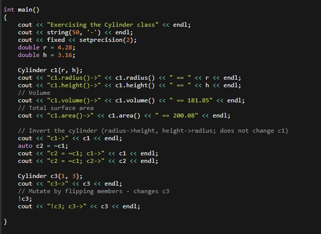 given main.cpp main.cpp 4 CYLINDER Define a class named Cylinder, which represents