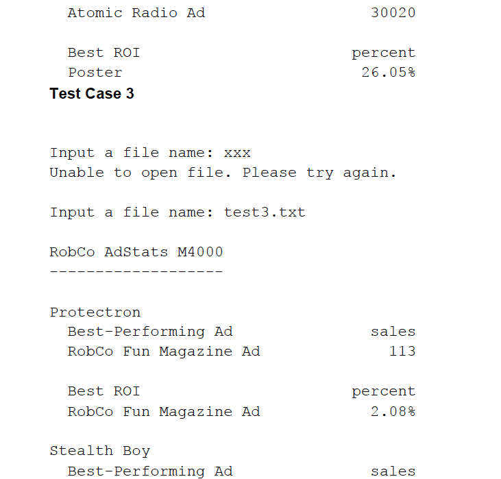 advertising. You must identify which ads for what products are performing best,