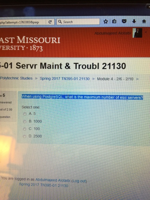  When using PostgreSQL what is the maximum number of esxi Servers?