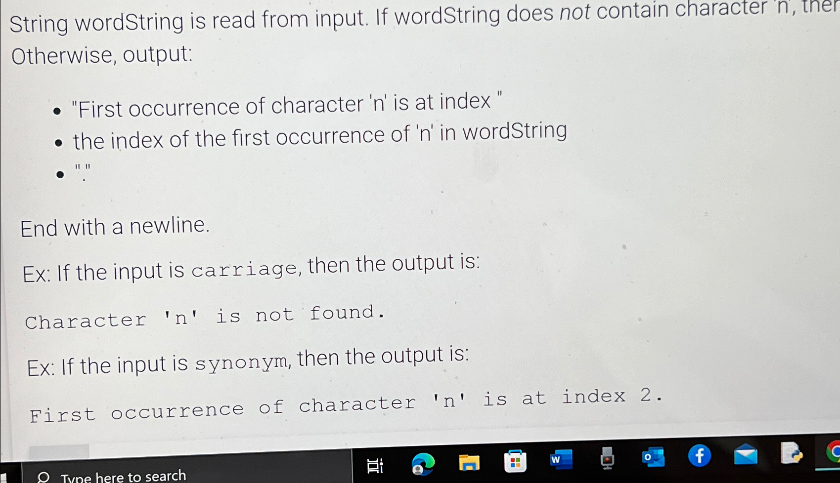  String wordString is read from input. If wordString does not contain