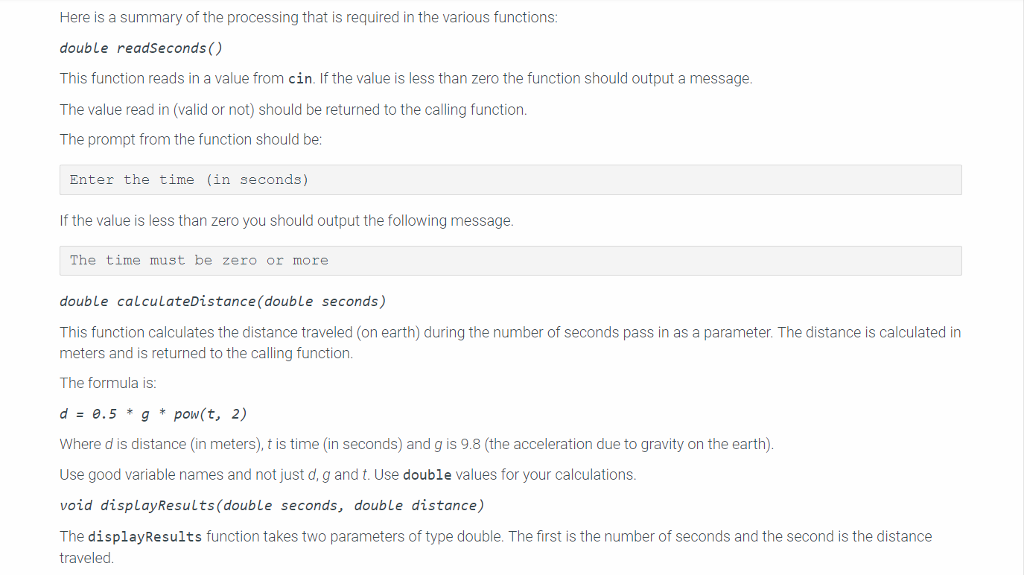 (in meters) on Earth for a specified number of seconds. Requirements: I
