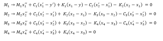 differential equations in a matrix form. Develop a code named four_dof_matraix.m to