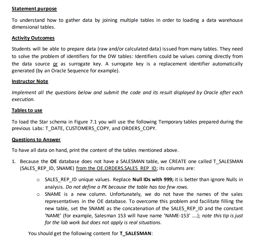 I need this in SQL, please. this is the DW example. --