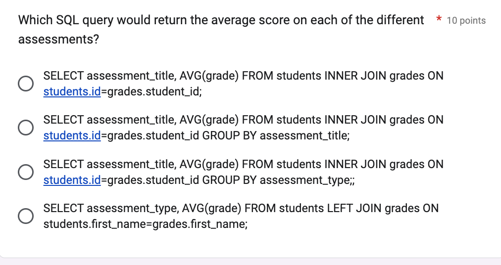 further there was a second table named 'grades', which stored * 10