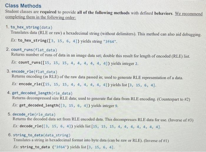 *PYTHON*Hello, i need these 6 methods defined and be able to pass