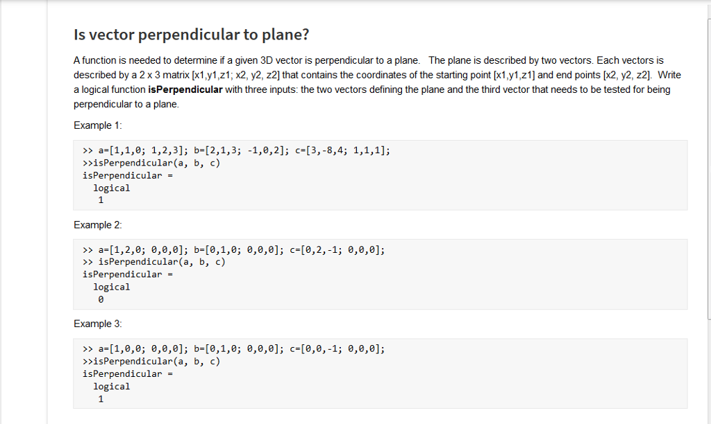 Matlab Question Is vector perpendicular to plane? A function is needed to