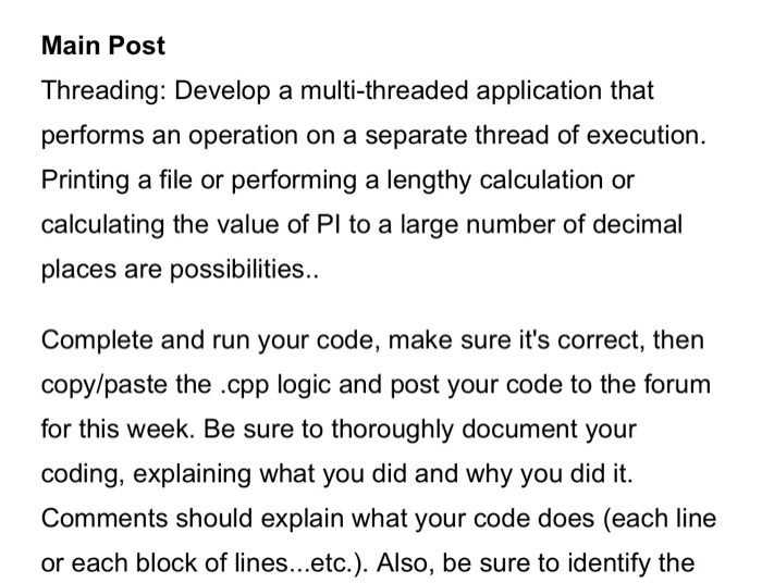 Please write this code in C# application Main Post Threading: Develop