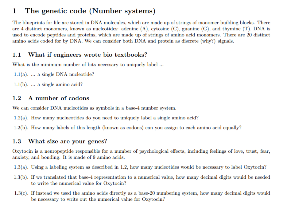 Need help with 1.3. 1 The genetic code (Number systems) The blueprints