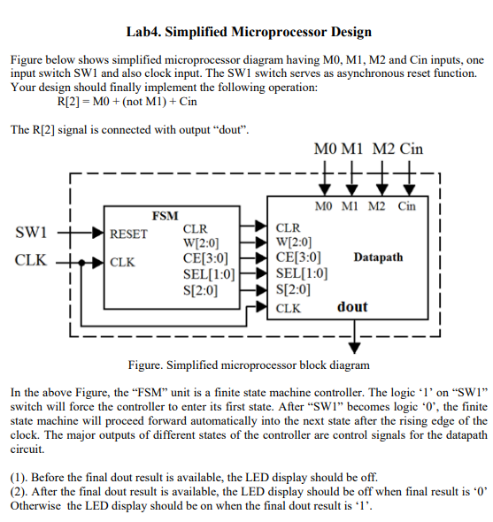  Lab4. Simplified Microprocessor Design Figure below shows simplified microprocessor diagram having
