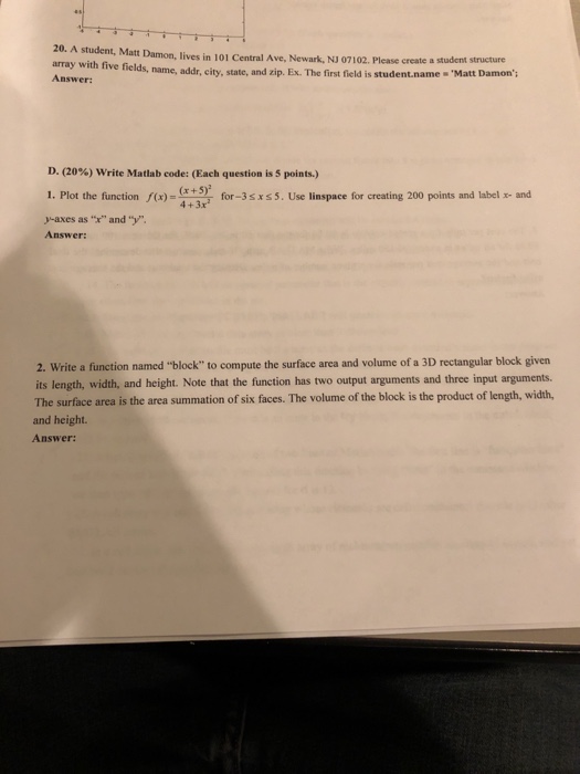  20. A student, Matt Damon, array with five fields, name, addr,