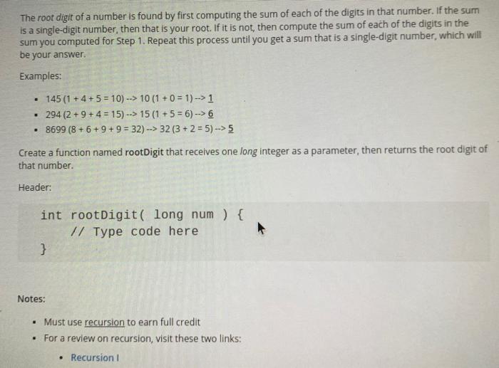  use recursion no scanner method starter code to use explain how