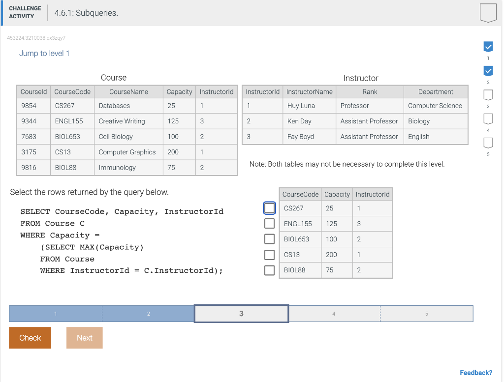  Course Instructor Note: Both tables may not be necessary to complete
